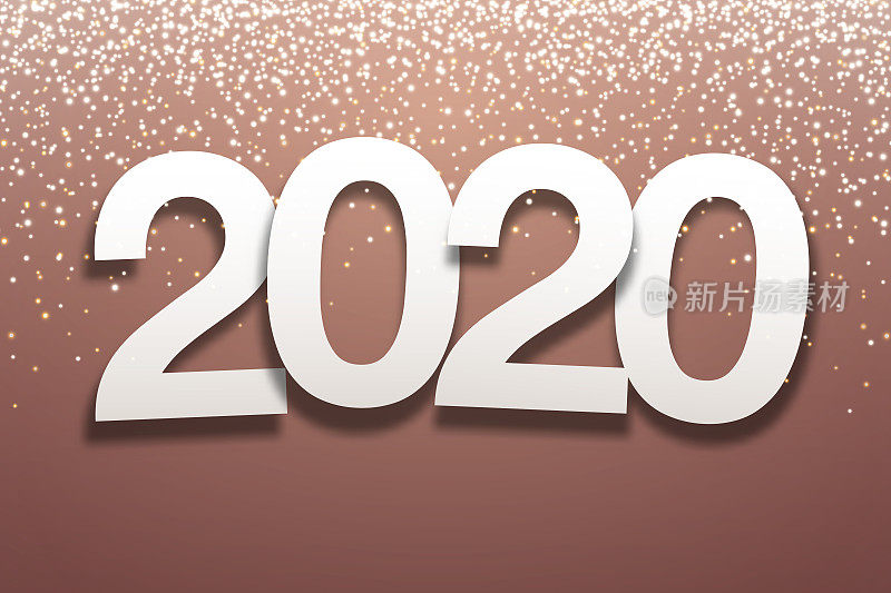 2020 -纸字体与金色闪光在棕色背景